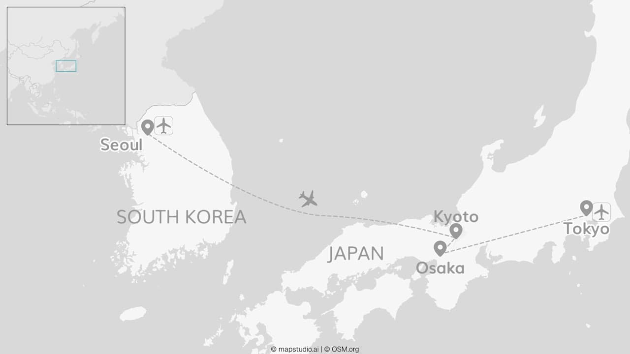 2 for 1 Japan meets Südkorea: Seoul to Tokyo, Kyoto & Osaka