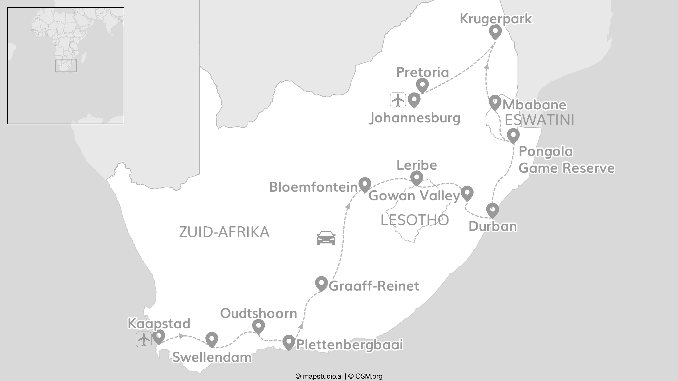 All around Zuid-Afrika: van Kaap naar Krugerpark